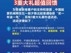 中國(guó)起重機(jī)械網(wǎng)慶五一“買一送一”三重大禮鉅惠不容錯(cuò)過!